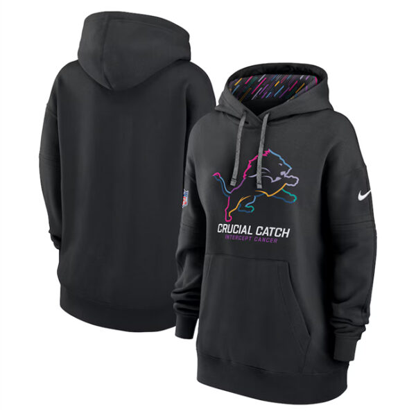 Women's Detroit Lions Black 2024 Crucial Catch Club Pullover Hoodie(Run Small)