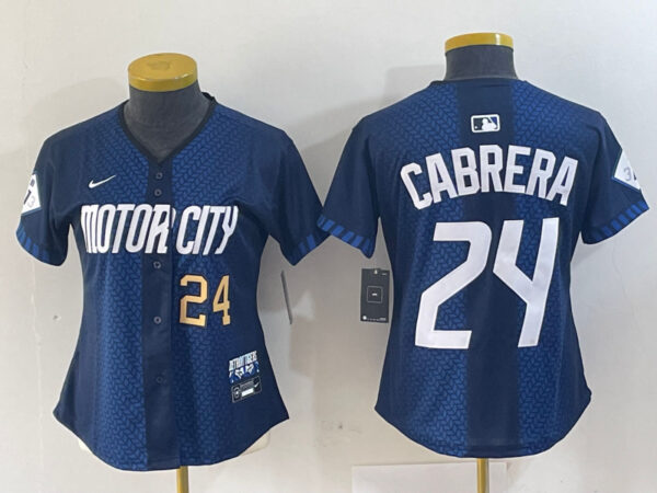 Women's Detroit Tigers #24 Miguel Cabrera 2024 Navy City Connect Cool Base Limited Stitched Baseball Jersey(Run Small)