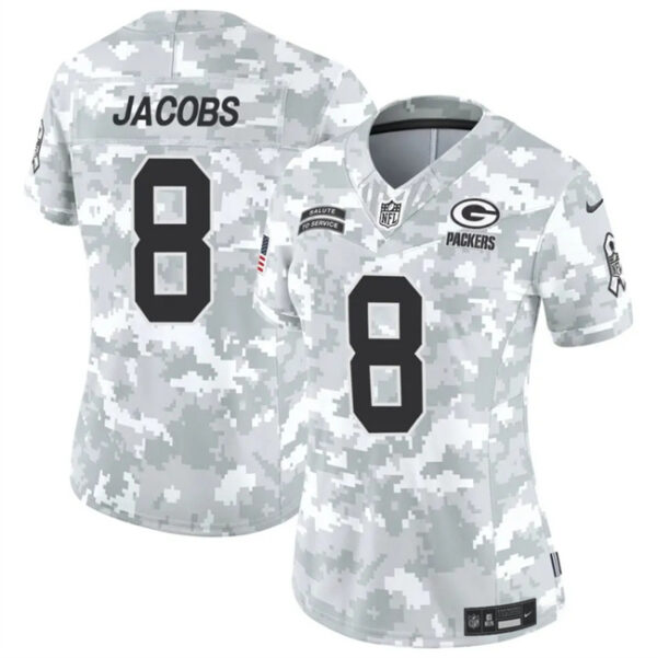 Women's Green Bay Packers #8 Josh Jacobs 2024 F.U.S.E Arctic Camo Salute To Service Limited Stitched Football Jersey(Run Small)