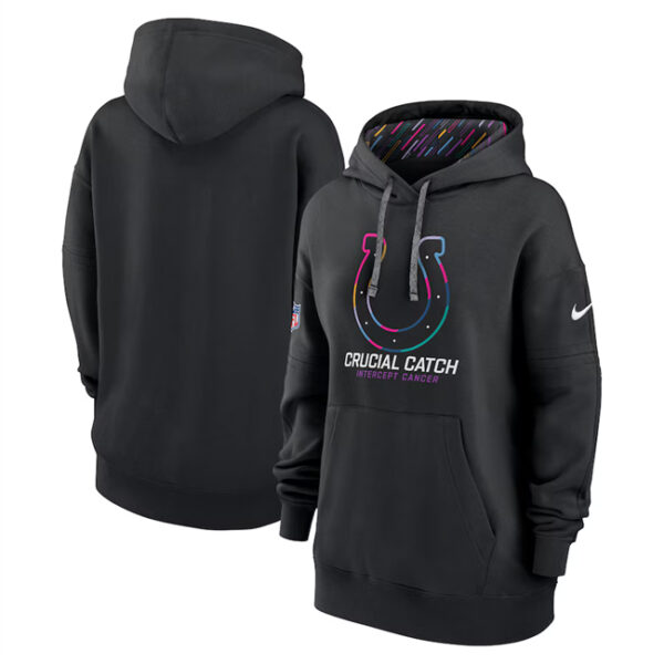 Women's Indianapolis Colts Black 2024 Crucial Catch Club Pullover Hoodie(Run Small)