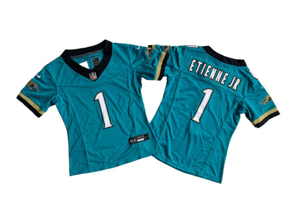 Women's Jacksonville Jaguars #1 Travis Etienne JR Teal 2024 F.U.S.E Prowler Throwback Vapor Limited Stitched Football Jersey(Run Small)