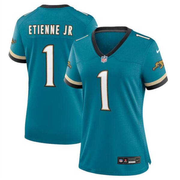 Women's Jacksonville Jaguars #1 Travis Etienne JR Teal 2024 Prowler Throwback Vapor Limited Stitched Football Jersey(Run Small)