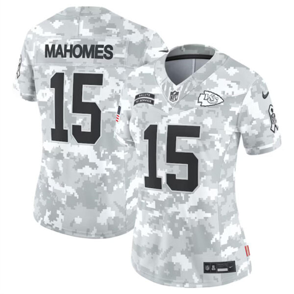 Women's Kansas City Chiefs #15 Patrick Mahomes 2024 F.U.S.E Arctic Camo Salute To Service Limited Stitched Football Jersey(Run Small)