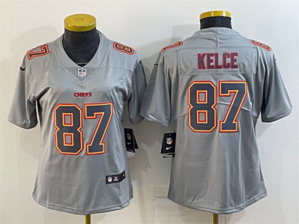 Women's Kansas City Chiefs #87 Travis Kelce Grey Atmosphere Fashion Stitched Jersey(Run Small)