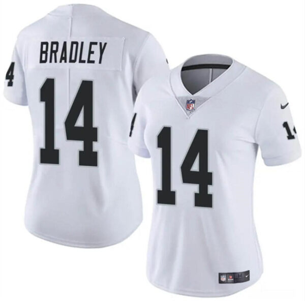 Women's Las Vegas Raiders #14 Carter Bradley White Vapor Stitched Jersey(Run Small)