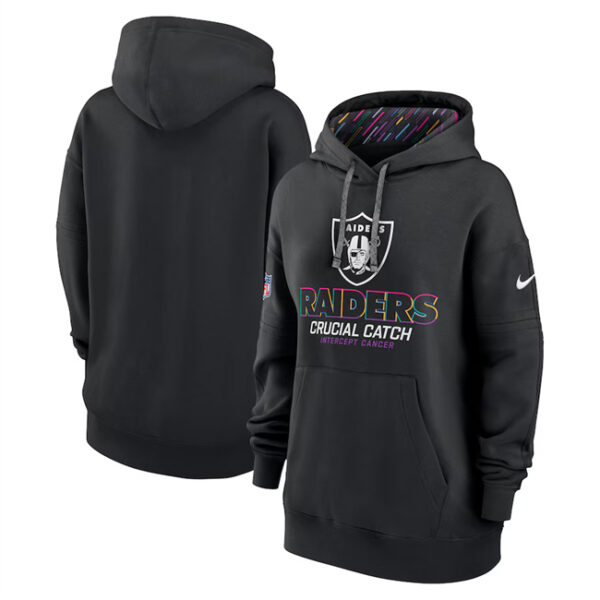 Women's Las Vegas Raiders Black 2024 Crucial Catch Club Pullover Hoodie(Run Small)