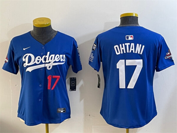 Women's Los Angeles Dodgers #17 Shohei Ohtani Royal 2024 World Series Champions With Fernando Memorial Patch Alternate Limited Stitched Baseball Jersey(Run Small)