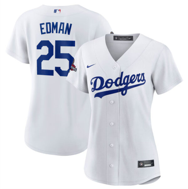 Women's Los Angeles Dodgers #25 Tommy Edman White 2024 World Series Champions Cool Base Stitched Baseball Jersey(Run Small)