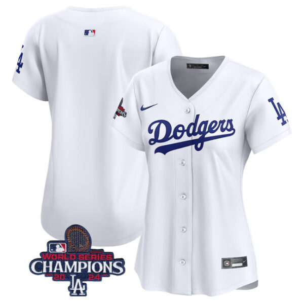 Women's Los Angeles Dodgers Blank White 2024 World Series Champions Home Limited Stitched Baseball Jersey(Run Small)