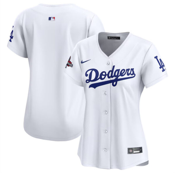 Women's Los Angeles Dodgers Blank White 2024 World Series Champions Home Limited Stitched Baseball Jersey(Run Small)