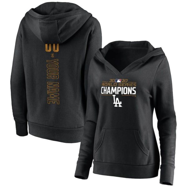 Women's Los Angeles Dodgers Women's 2020 World Series Champions Custom V-Neck Pullover Hoodie Black