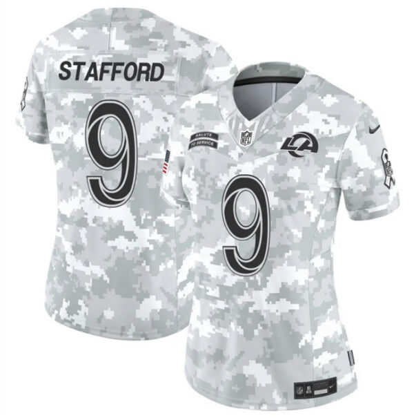 Women's Los Angeles Rams #9 Matthew Stafford 2024 F.U.S.E Arctic Camo Salute To Service Limited Stitched Football Jersey(Run Small)