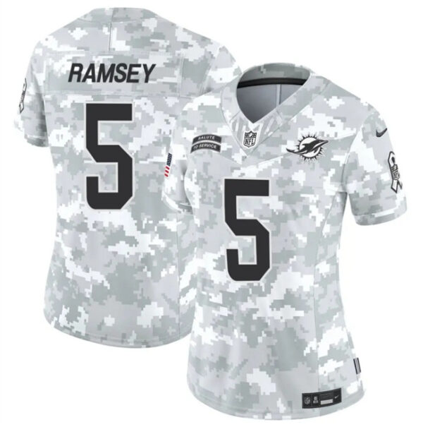 Women's Miami Dolphins #5 Jalen Ramsey 2024 F.U.S.E Arctic Camo Salute To Service Limited Stitched Football Jersey(Run Small)