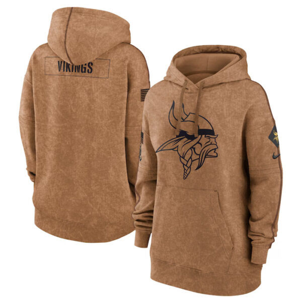 Women's Minnesota Vikings 2023 Brown Salute To Service Pullover Hoodie(Run Small)