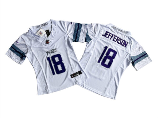 Women's Minnesota Vikings #18 Justin Jefferson White 2024 F.U.S.E Winter Warrior Limited Stitched Jersey(Run Small)