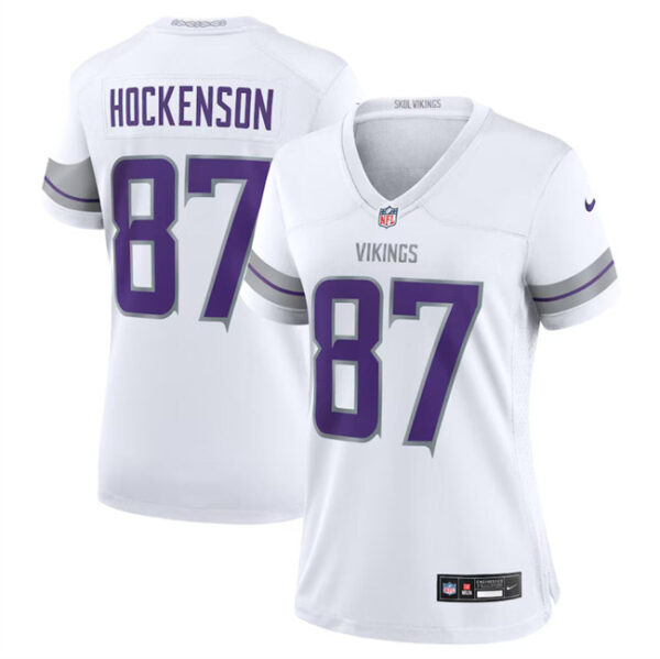 Women's Minnesota Vikings #87 T.J. Hockenson White Winter Warrior Limited Stitched Jersey(Run Small)