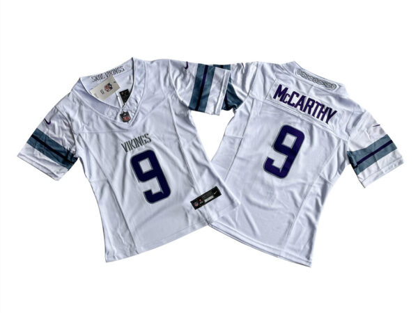 Women's Minnesota Vikings #9 J.J. McCarthy White 2024 F.U.S.E Winter Warrior Limited Stitched Jersey(Run Small)