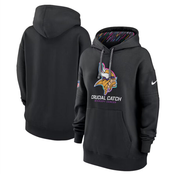 Women's Minnesota Vikings Black 2024 Crucial Catch Club Pullover Hoodie(Run Small)