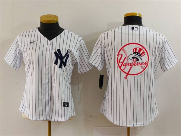 Women's New York Yankees White Team Big Logo Cool Base Stitched Jersey(Run Small)