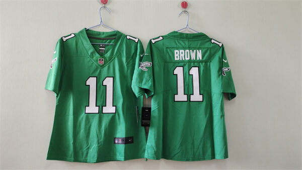 Women's Philadelphia Eagles #11 A. J. Brown Kelly Green Vapor Stitched Football Jersey(Run Small)