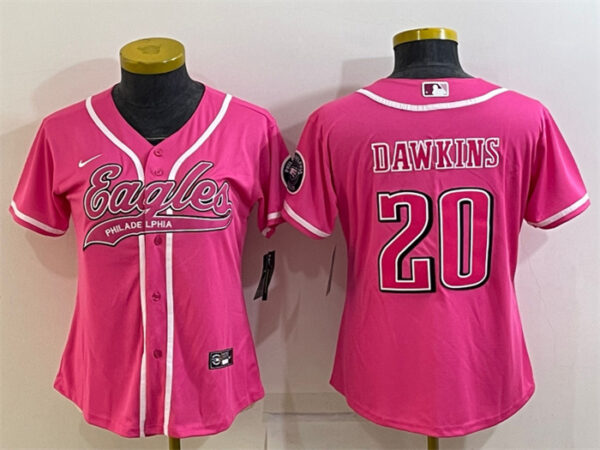 Women's Philadelphia Eagles #20 Brian Dawkins Pink With Patch Cool Base Stitched Baseball Jersey(Run Small)