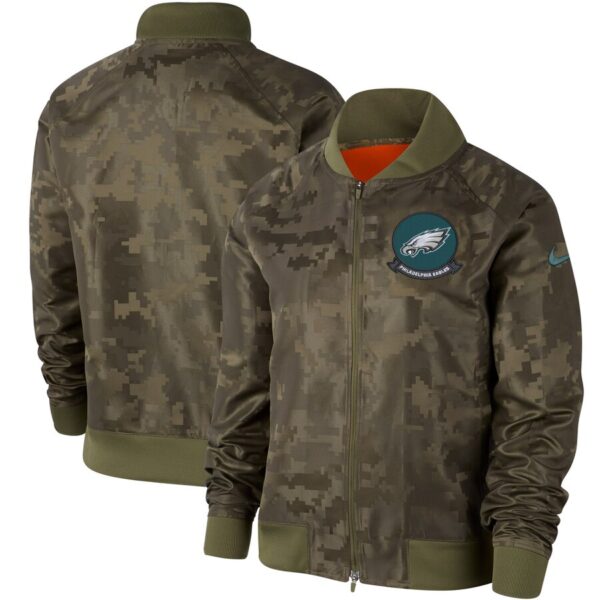 Women's Philadelphia Eagles Nike Olive 2019 Salute To Service Full Zip Bomber Jacket