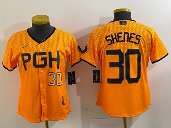 Women's Pittsburgh Pirates #30 Paul Skenes Gold City Connect Stitched Jerseys