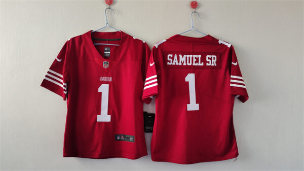 Women's San Francisco 49ers #1 Deebo Samuel Sr. Red Stitched Jersey(Run Small)