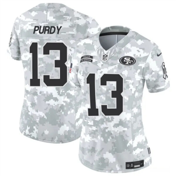 Women's San Francisco 49ers #13 Brock Purdy 2024 F.U.S.E Arctic Camo Salute To Service Limited Stitched Jersey(Run Small)