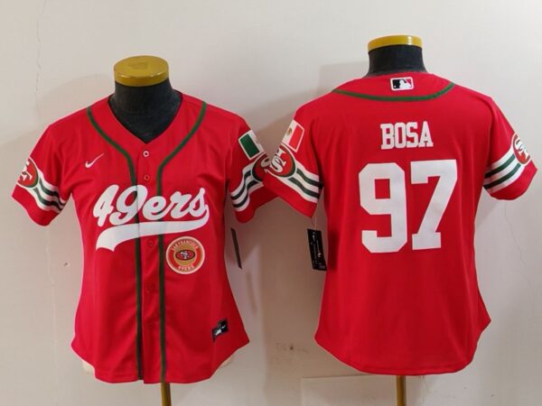 Women's San Francisco 49ers #97 Nick Bosa Red Mexico With Patch Cool Base Stitched Baseball Jersey(Run Small)