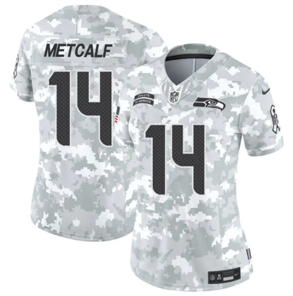 Women's Seattle Seahawks #14 DK Metcalf 2024 F.U.S.E Arctic Camo Salute To Service Limited Stitched Football Jersey(Run Small)