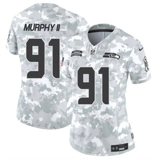 Women's Seattle Seahawks #91 Byron Murphy II 2024 F.U.S.E Arctic Camo Salute To Service Limited Stitched Football Jersey(Run Small)