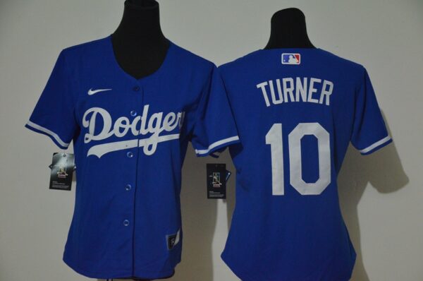 Women Dodgers 10 Justin Turner Royal Women 2020 Nike Cool Base Jersey