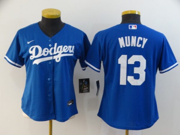 Women Dodgers 13 Max Muncy Royal Women 2020 Nike Cool Base Jersey