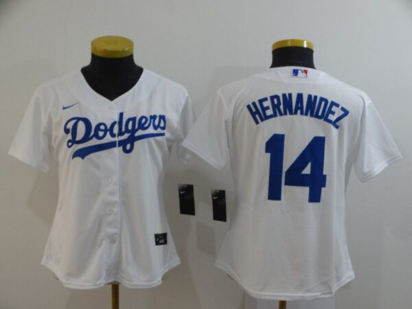 Women Dodgers 14 Enrique Hernandez White Women 2020 Nike Cool Base Jersey