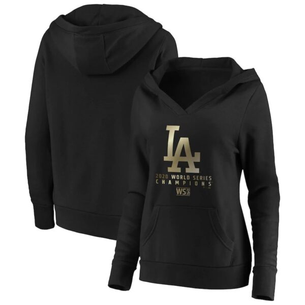 Women Los Angeles Dodgers Women's 2020 World Series Champions Parade Crossover Neck Pullover Hoodie Black