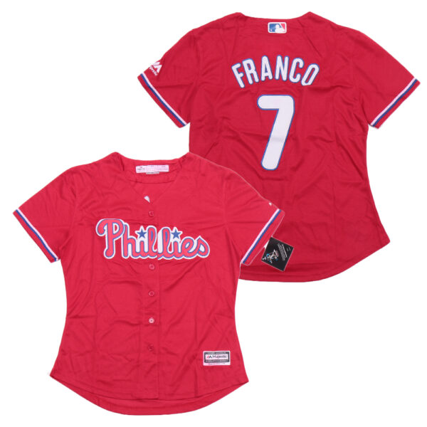 Women Phillies 7 Maikel Franco Red Women Cool Base Jersey