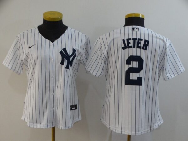 Women Yankees 2 Derek Jeter White Women 2020 Nike Cool Base Jersey