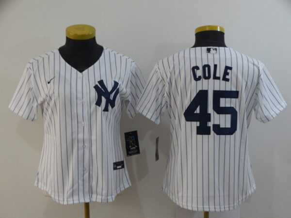 Women Yankees 45 Gerrit Cole White Women 2020 Nike Cool Base Jersey