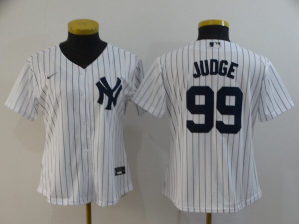 Women Yankees 99 Aaron Judge White Women 2020 Nike Cool Base Jersey