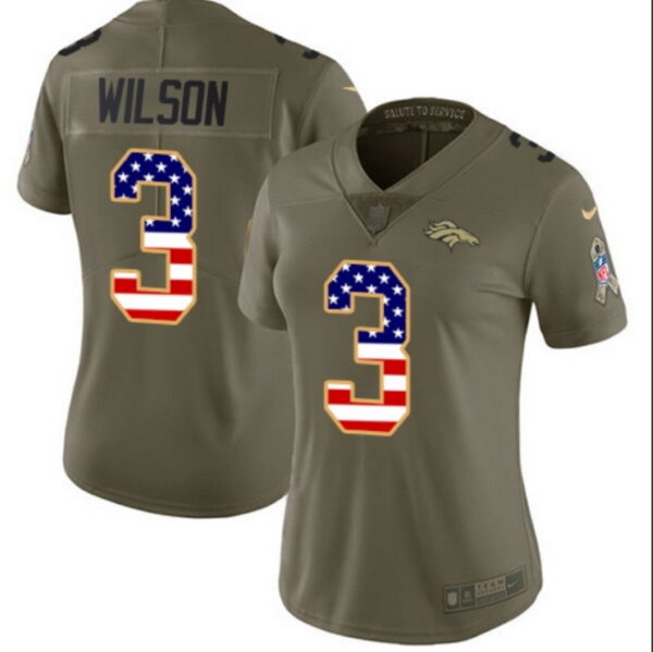 Women's Broncos #3 Russell Wilson Olive USA Flag Stitched NFL Limited 2017 Salute To Service jersey