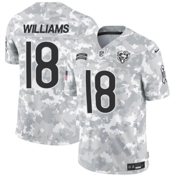 Youth Chicago Bears #18 Caleb Williams 2024 F.U.S.E Arctic Camo Salute To Service Limited Stitched Football Jersey