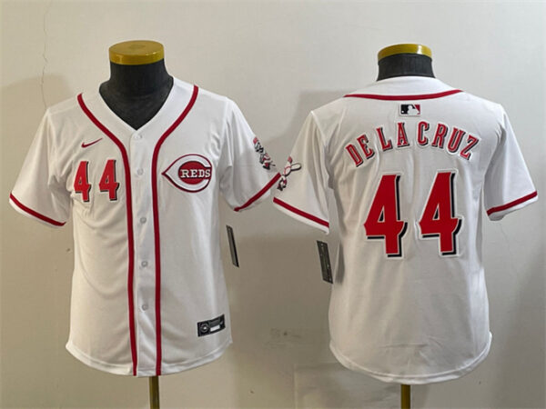 Youth Cincinnati Reds #44 Elly De La Cruz White Home Limited Stitched Baseball Jersey