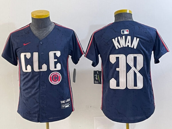 Youth Cleveland Guardians #38 Steven Kwan Navy 2024 City Connect Limited Stitched Baseball Jerseys