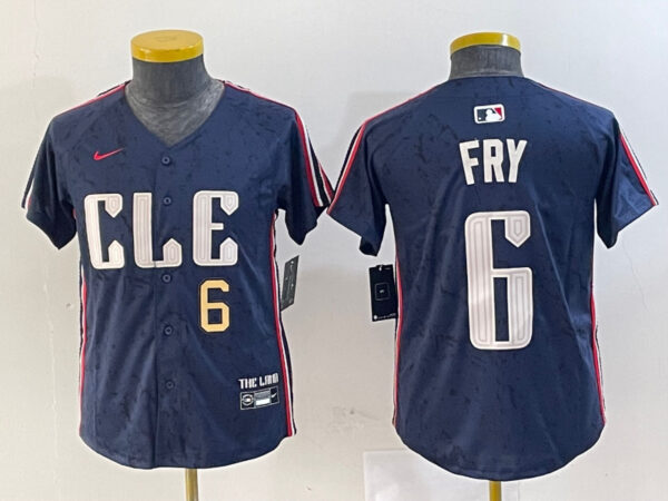 Youth Cleveland Guardians #6 David Fry Navy 2024 City Connect Limited Stitched Jerseys