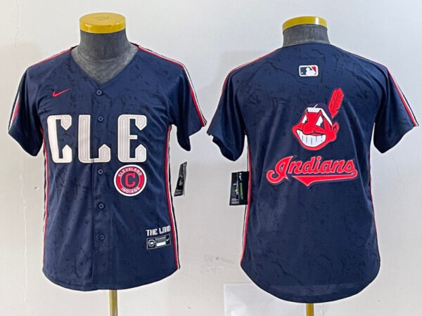 Youth Cleveland Guardians Team Big Logo Navy 2024 City Connect Stitched Baseball Jerseys