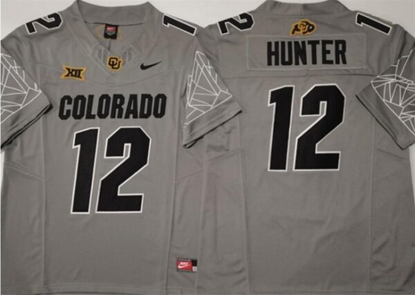 Youth Colorado Buffaloes #12 Travis Hunter Grey 2024 With Big 12 XII Patch 2024 F.U.S.E. Stitched Football Jersey