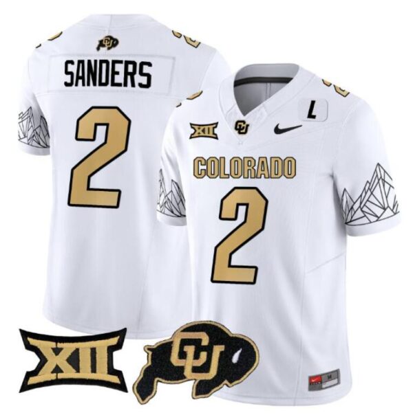 Youth Colorado Buffaloes #2 Shadeur Sanders White 2023 F.U.S.E. With Big 12 XII Patch Stitched Football Jersey