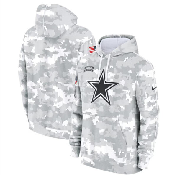 Youth Dallas Cowboys 2024 White Gray Salute To Service Pullover Hoodie