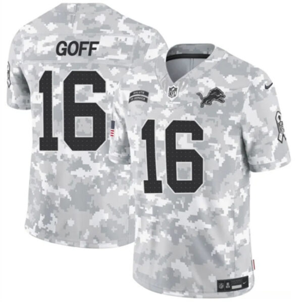 Youth Detroit Lions #16 Jared Goff 2024 F.U.S.E Arctic Camo Salute To Service Limited Stitched Jersey